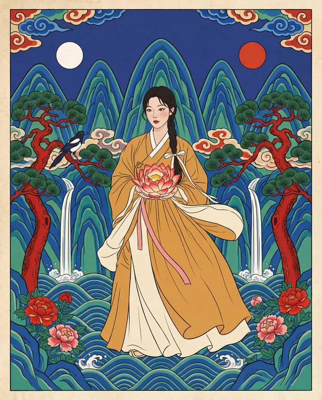 Bari, a Korean character in an ivory hanbok