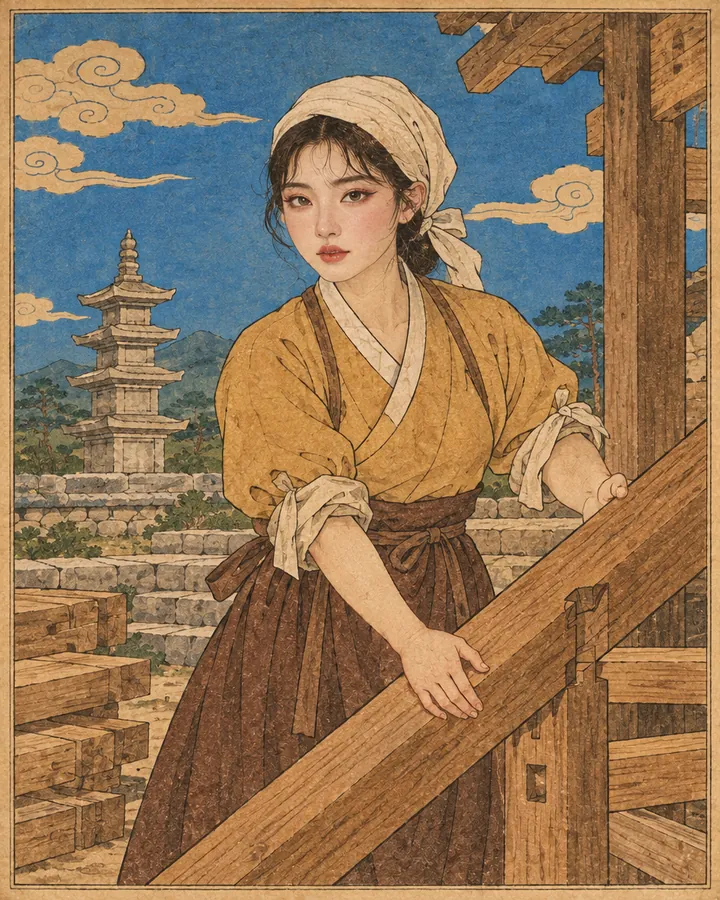 The Builder: Bari, the guide, painted in the Korean minhwa style