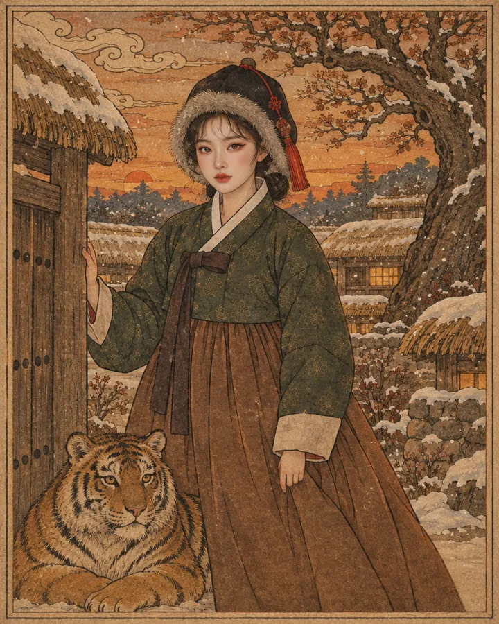 The Guardian: Bari, the guide, painted in the Korean minhwa style